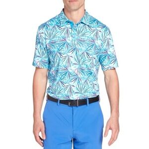 Walter Hagan Men's Perfect 11 Agave Golf Cyan Blue Athletic Polo Shirt Size Med